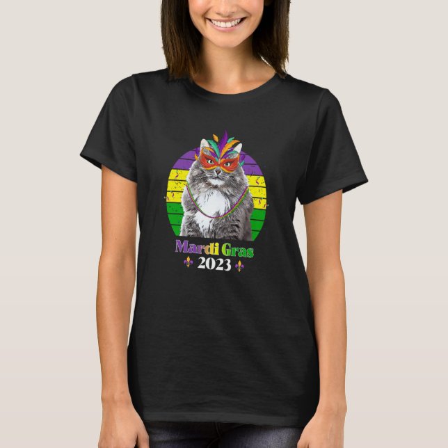 Party Cat Mask Beads Mardi Gras 2023 T Shirt (Framsida)