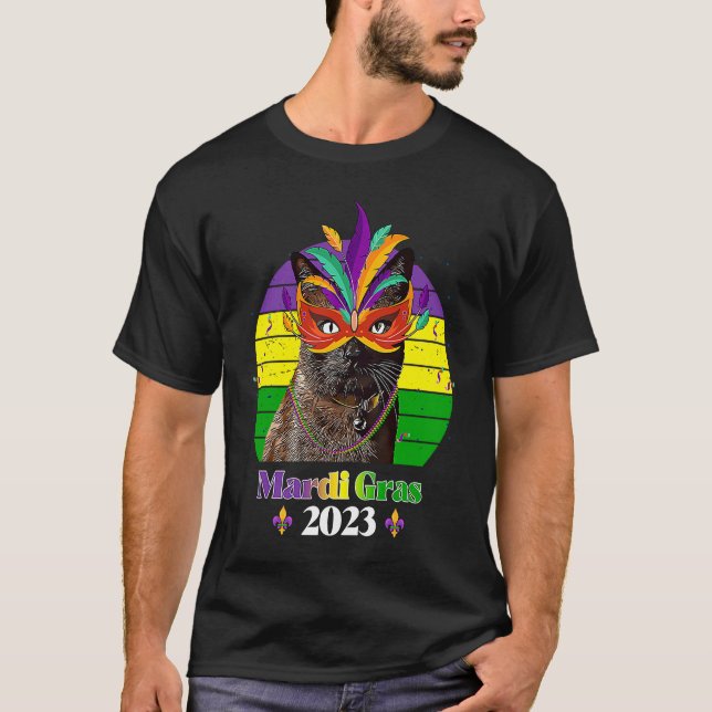Party Cat Mask Pärlor Mardi Gras 2023 2 T Shirt (Framsida)