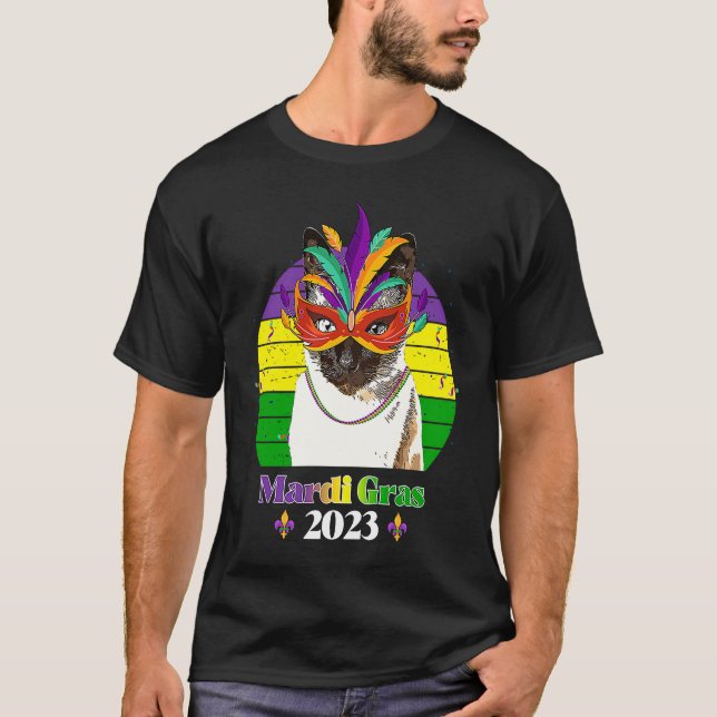 Party Cat Mask Pärlor Mardi Gras 2023 6 T Shirt (Framsida)
