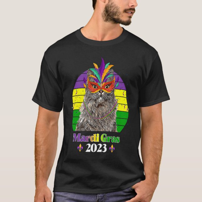 Party Cat Maskpärlor Mardi Gras 2023  4 T Shirt (Framsida)