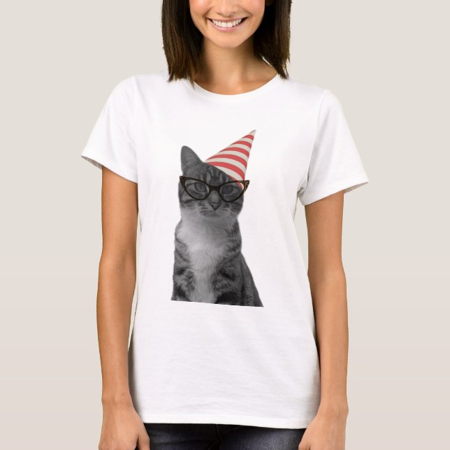 Party Cat stripe hatt 50 s glas T Shirt (Framsida)