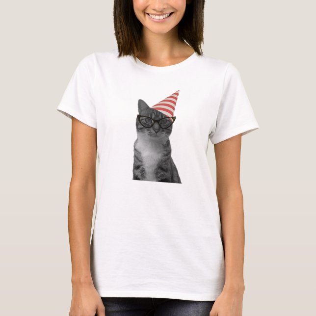Party Cat stripe hatt 50 s glas T Shirt (Framsida)