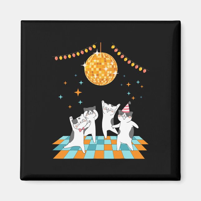 Party Cats Danming under Disco Boll Magnet (Framsidan)