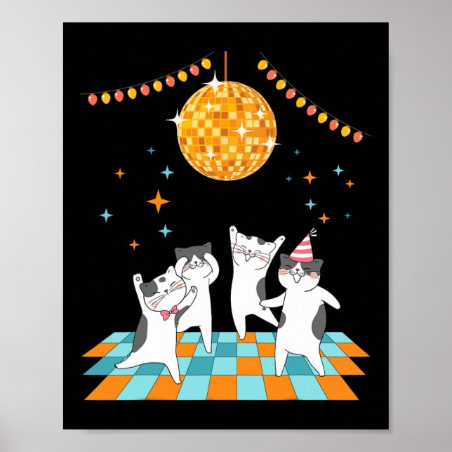 Party Cats Danming under Disco Boll Poster (Framsidan)
