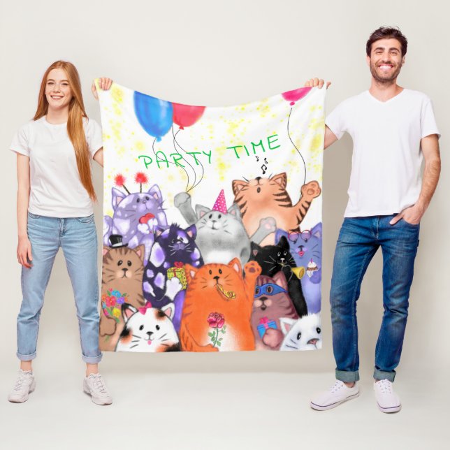 Party Cats Fleece Blanket - Anpassningsbar Text (På plats)