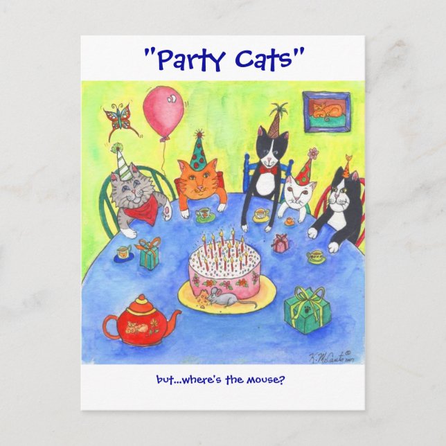 Party Cats! Ljudkort från födelsedagen kattunge ro Vykort (Framsida)