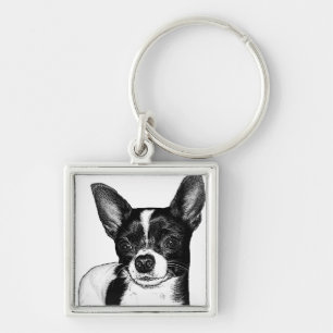 Party Chihuahua Fyrkantig Silverfärgad Nyckelring