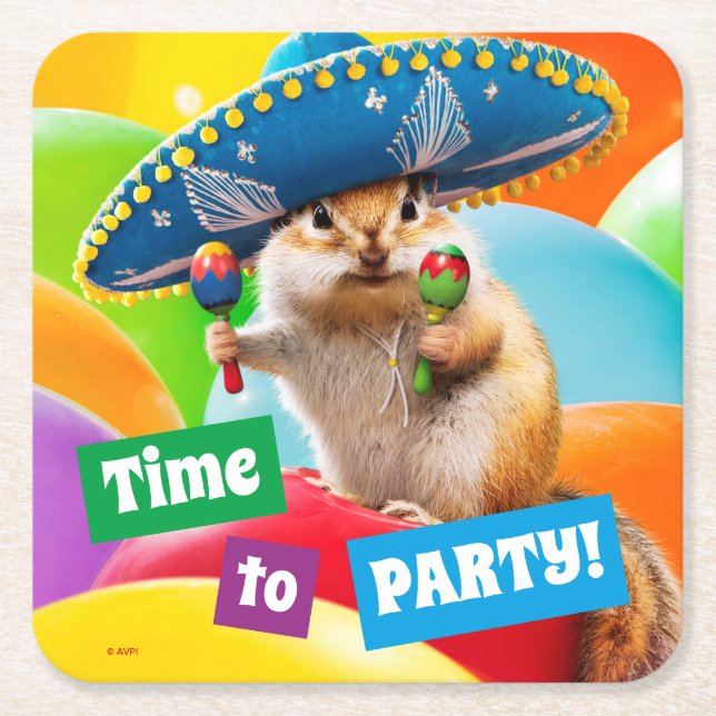 Party Chipmunk i Sombrero Underlägg Papper Kvadrat (Framsidan)