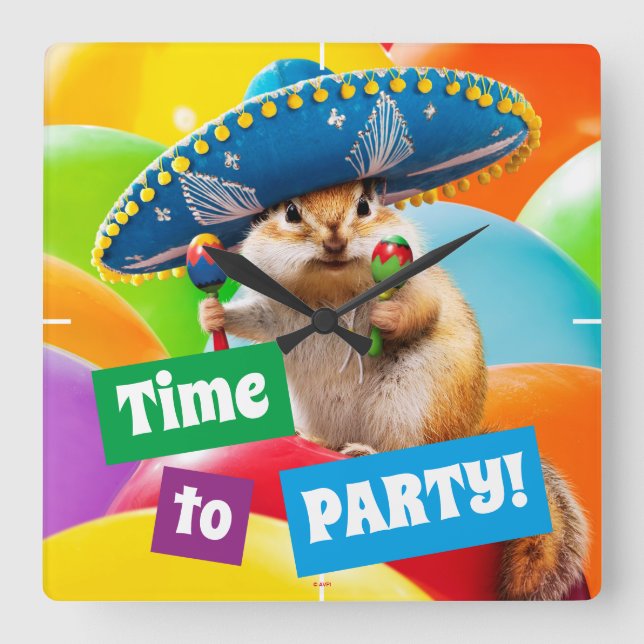 Party Chipmunk in Sombrero Fyrkantig Klocka (Framsida)