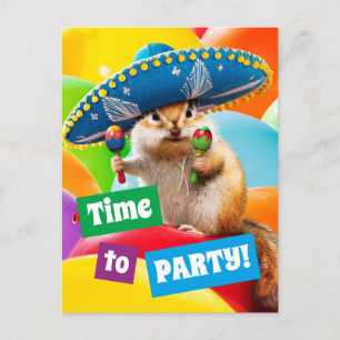 Party Chipmunk in Sombrero Inbjudan Vykort