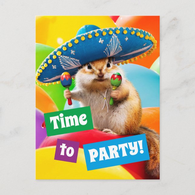 Party Chipmunk in Sombrero Inbjudan Vykort (Framsida)
