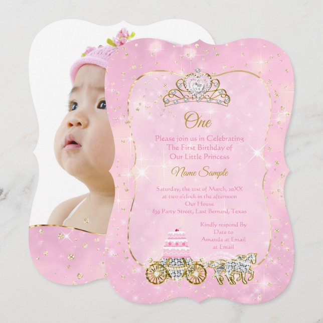party Cinderella Rosa Carriage Cake Inbjudningar (Fram/baksida)