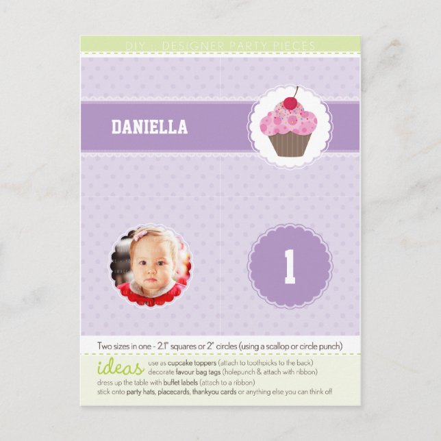 PARTY CIRKLES: cupkaka 5 Inbjudan Vykort (Framsida)