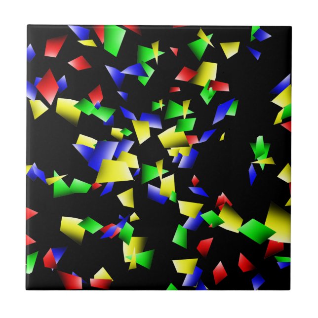 Party Confetti - svart bakgrund Kakelplatta (Framsidan)