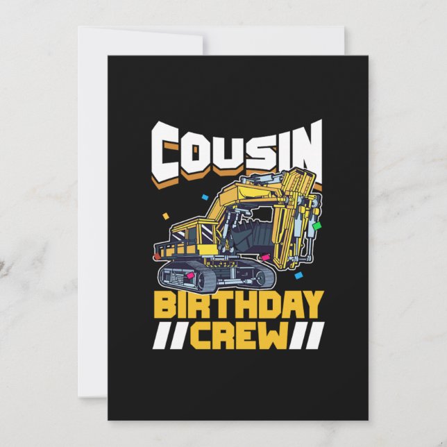 Party Construction Digger Cousin Birthday Crew Inbjudningar (Framsida)