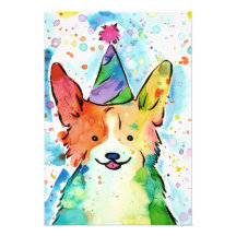 Party Corgi Watercolor Skriv ut