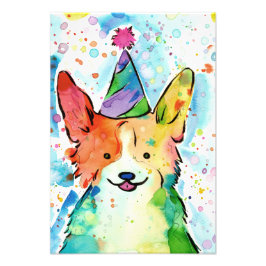 Party Corgi Watercolor Skriv ut Fototryck