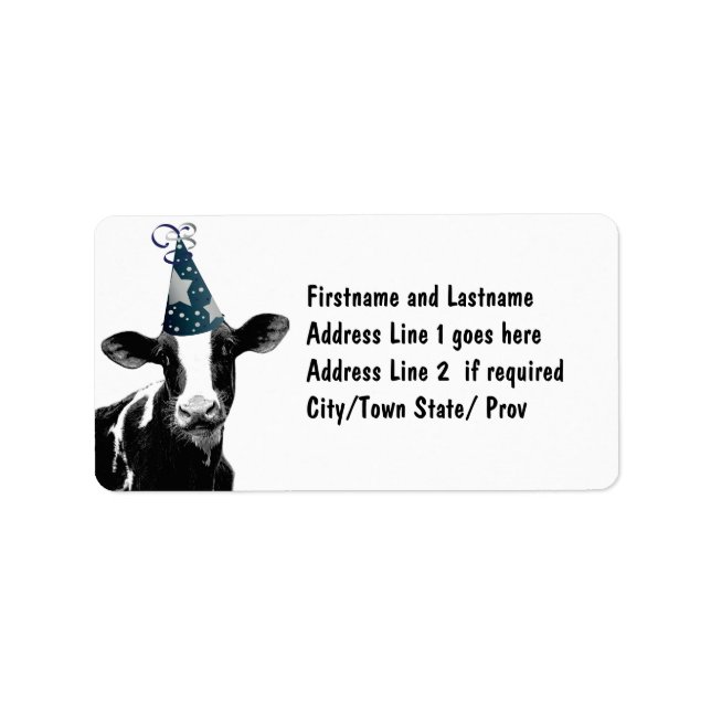 Party Cow - Dairy Stil Firande Adressetikett (Framsidan)