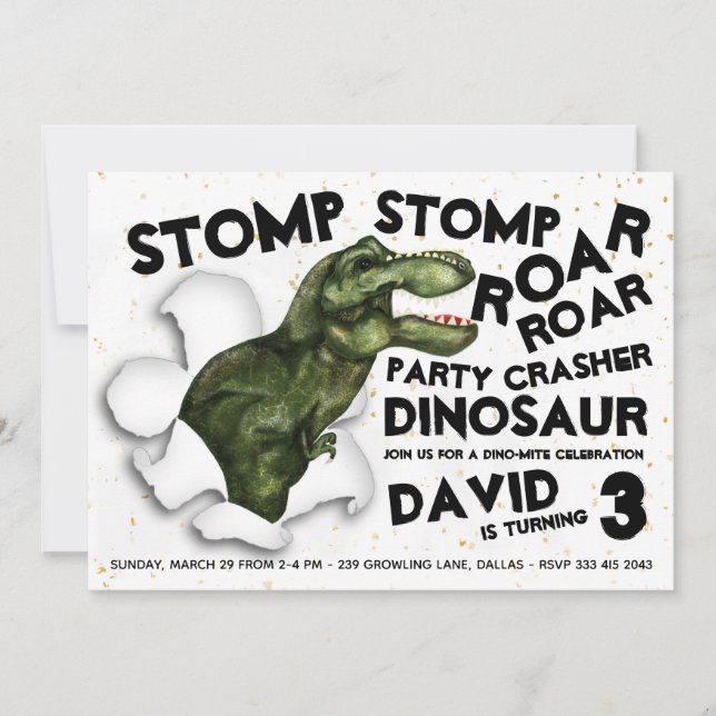 Party Crasher Dinosaur Birthday-inbjudan Inbjudningar (Framsida)