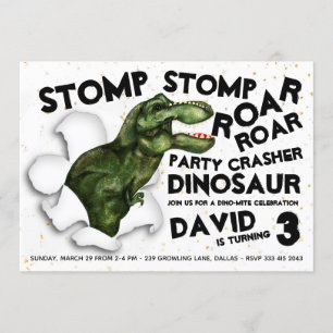Party Crasher Dinosaur Birthday-inbjudan Inbjudningar