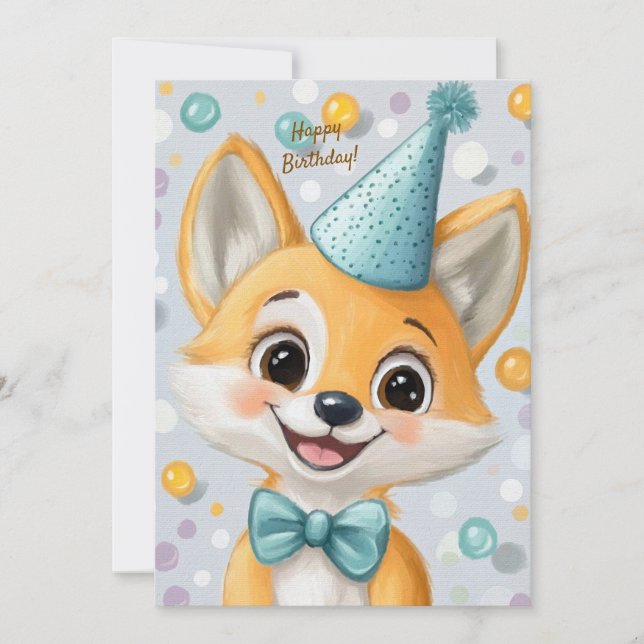 Party Cute Animal Birthday Invitation Fox Inbjudningar (Framsida)