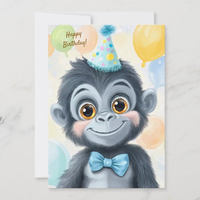 Party Cute Animal Birthday Invitation Gorilla Inbjudningar (Framsida)