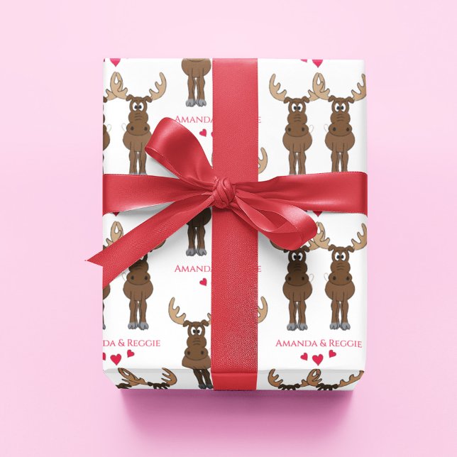 Party Cute Moose-Anpassningsbarna på årsdagen Presentpapper (Whimsical moose custom wrapping paper. )