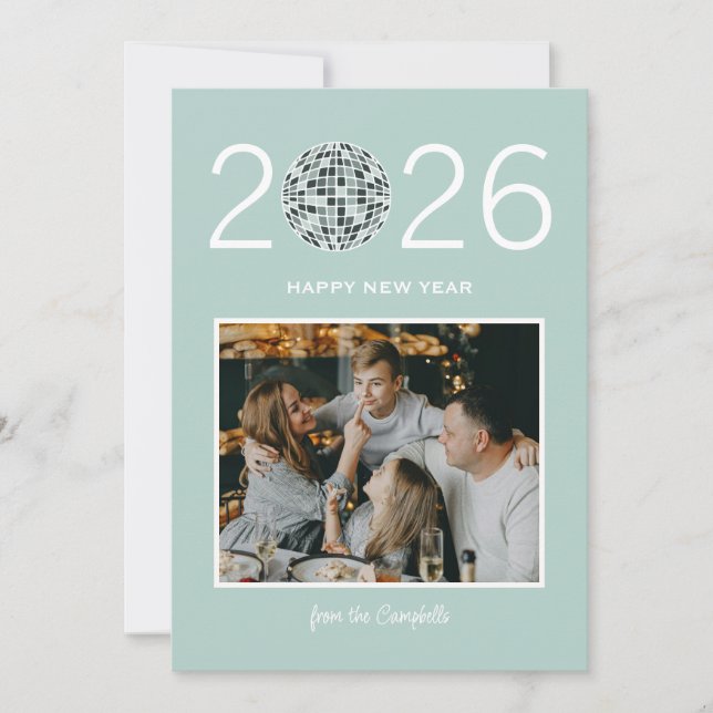 Party disco boll, ett nytt, modernt fotokort julkort (Framsida)