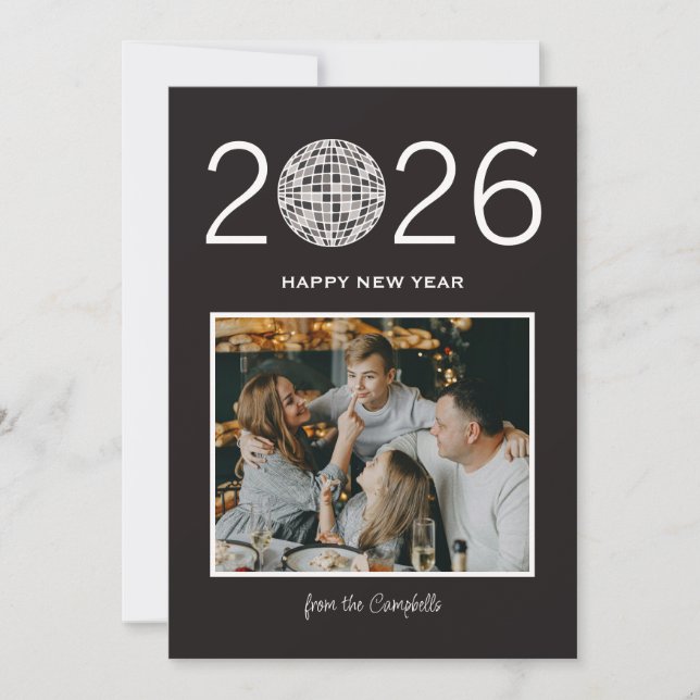 Party disco boll, ett nytt, modernt fotokort julkort (Framsida)