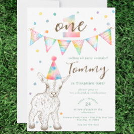Party-djur 1:a födelsedag Inbjudan | Goat och vänn