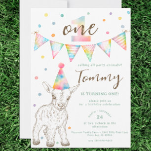 Party-djur 1:a födelsedag Inbjudan Goat och vänn