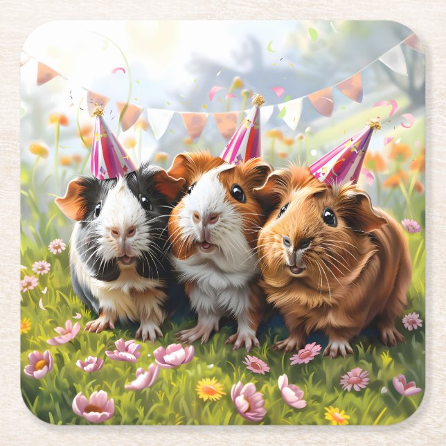 Party djur - 3 Guinea Grisar Underlägg Papper Kvadrat (Framsidan)
