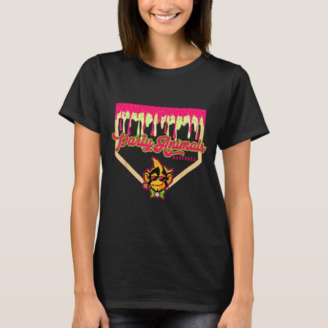 Party djur baseboll droppande tallrik apa  t shirt (Framsida)