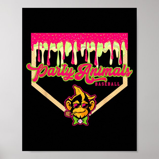 Party djur baseboll droppig tallrik apa  poster (Framsidan)