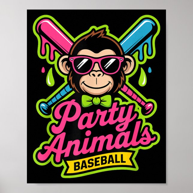 Party djur baseboll rolig apa levande slime  poster (Framsidan)