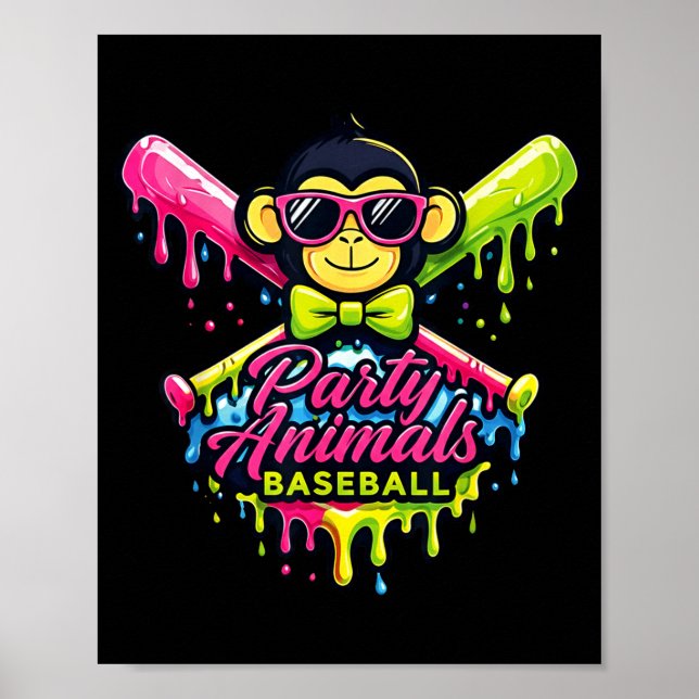 Party djur baseboll rolig apa  poster (Framsidan)
