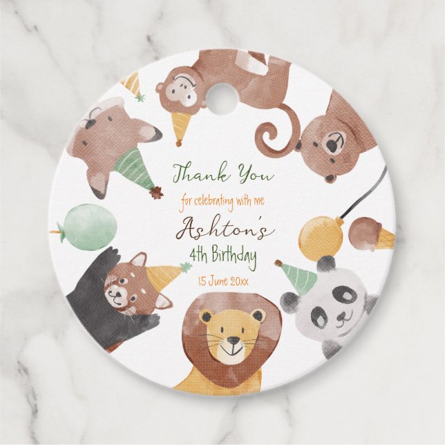 Party djur födelsedagsfest personlig namn gåvor etiketter (Framsida)