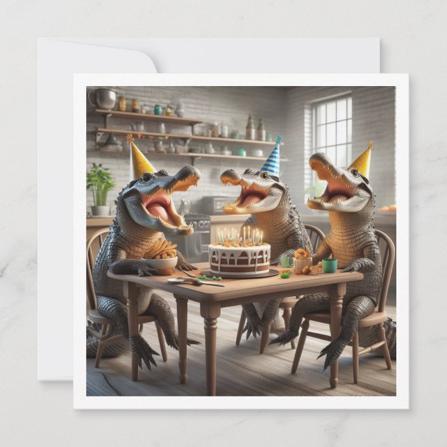 Party djur, Krokodiler ättiksfödelsedag Inbjudningar (Framsida)