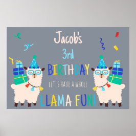 Party Djur Lama Födelsedags Pojkar Grå Poster