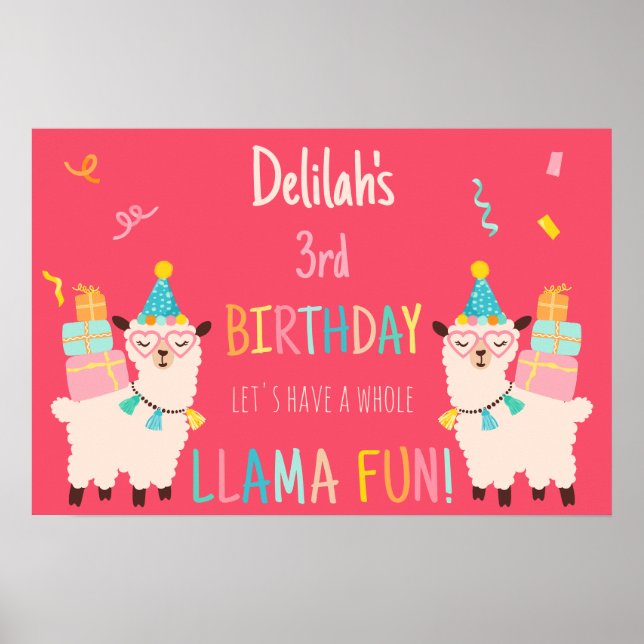 Party Djur Lama Födelsedagsflickor Rosa Poster (Framsidan)