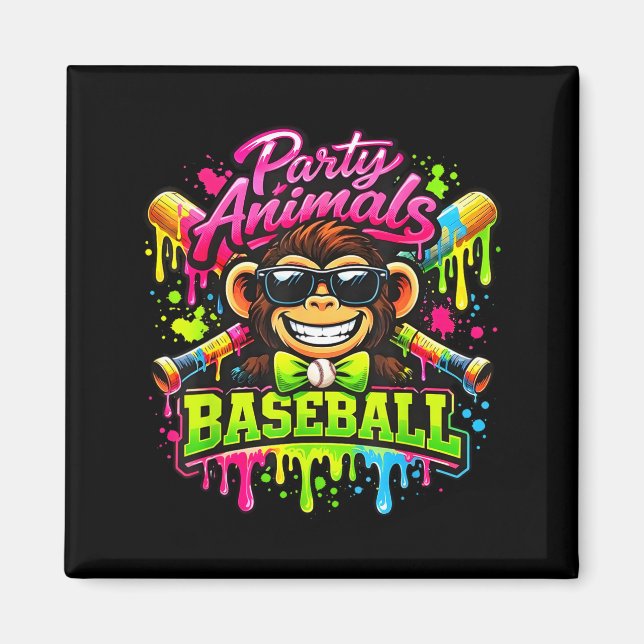 Party djur meme baseboll rolig apa  magnet (Framsidan)