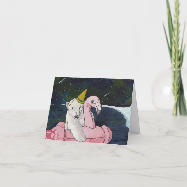 Party-djur: Polar Bear 4"x5.6" Helgkort (Framsida)