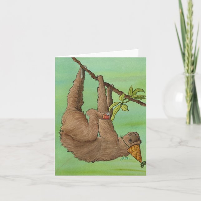 Party-djur: Sloth Card 4" x 5,6" Helgkort (Framsida)