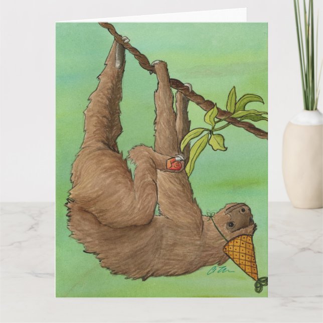 Party-djur: Sloth Card 8,5" x11" Tack Kort (Framsida)