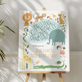 Party djur! Välkomstskylt för Safari Födelsedagsfe Poster