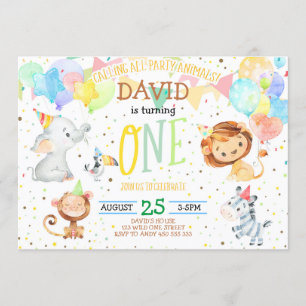 Party Djur Vild En pojke Jungle första födelsedage Inbjudningar