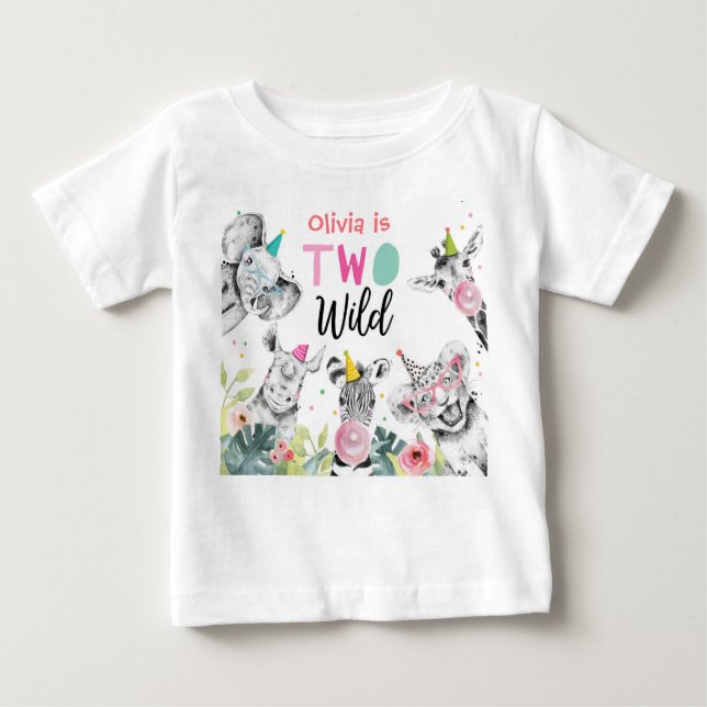 Party Djuren Birthday Girl Two Vild 2nd Birthday T Shirt (Framsida)