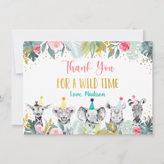 Party Djurens Rosa Guld Safari Birthday Tack (Framsida)