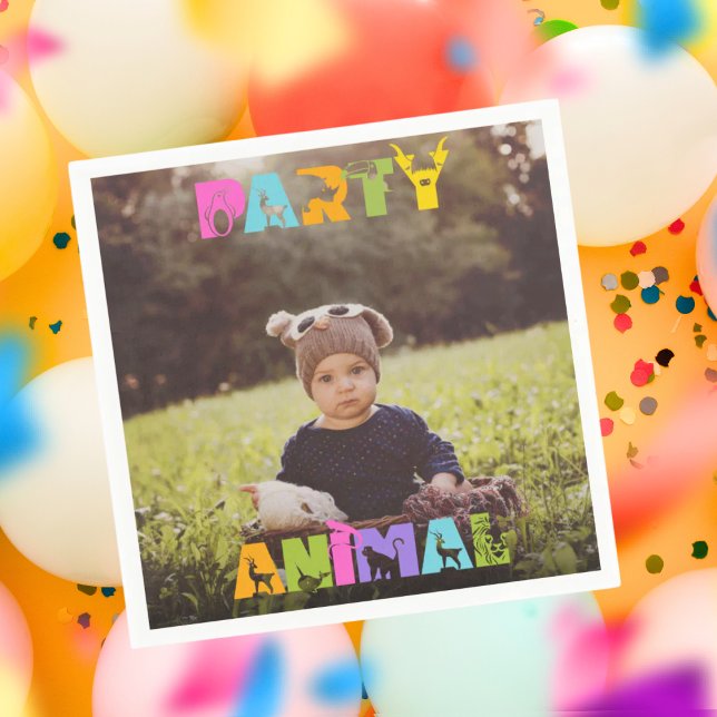 Party Djurfödelsedag Anpassningsbar Foto Pappersservett (Custom Birthday Napkins for a Party Animal Theme Birthday Party)
