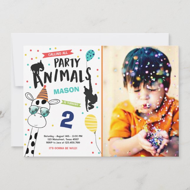 Party Djurfödelsedagsinbjudan Zoo Vild Black Inbjudningar (Framsida)